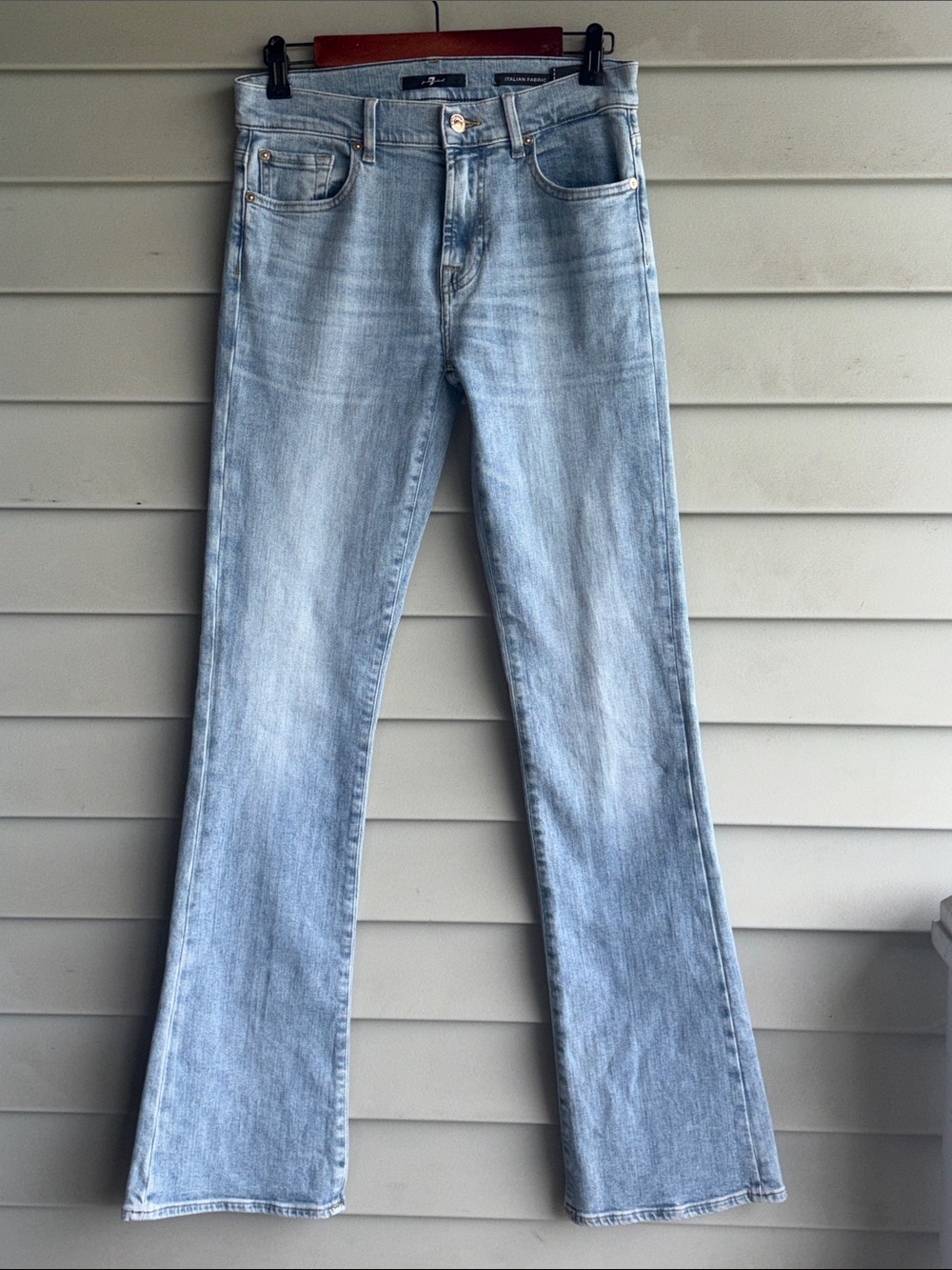 7 For All Mankind Light Wash Blue Boot Cut Jeans. Size 28.